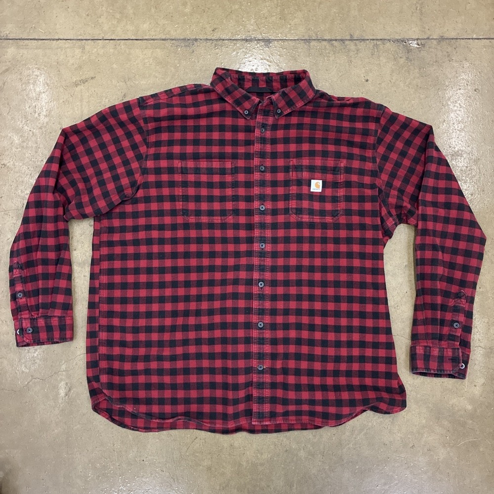 Carhartt 100139 Size 3XL Tall Red  Plaid Flannel Shirt Rugged Flex Relaxed Fit